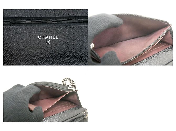 Wallet On Chain CHANEL Cartera con cadena de piel de ternera granulada negra Negro - view 8