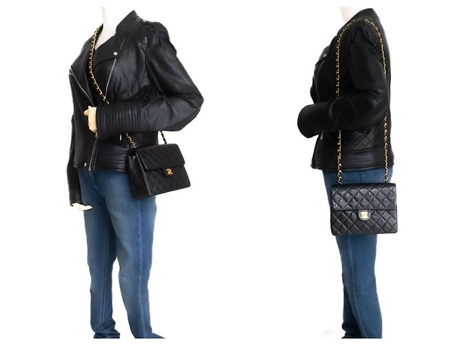 CHANEL Mini Quadrato Piccola Borsa a Catena a Spalla Nera in Agnello Nero - vista 12