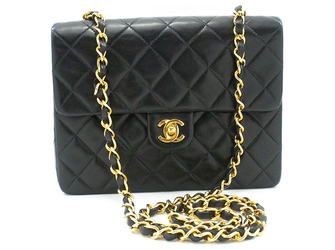 CHANEL Mini Quadrato Piccola Borsa a Catena a Spalla Nera in Agnello Nero - vista 2