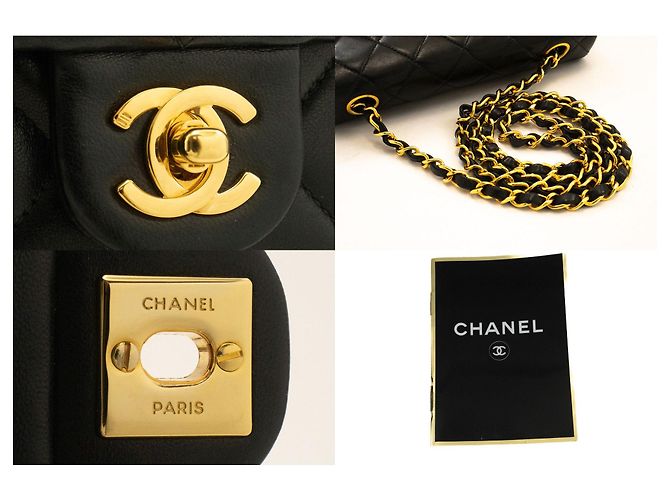CHANEL Mini Quadrato Piccola Borsa a Catena a Spalla Nera in Agnello Nero - vista 7