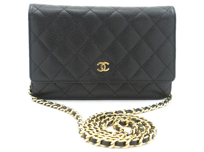Wallet On Chain CHANEL Geldbörse mit Kette aus genarbtem Kalbsleder in Schwarz - Ansicht 2