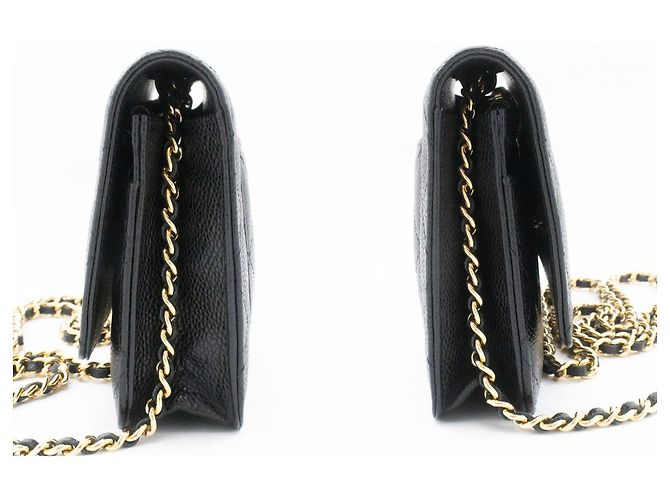 Wallet On Chain CHANEL Geldbörse mit Kette aus genarbtem Kalbsleder in Schwarz - Ansicht 5