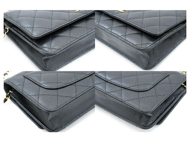 Wallet On Chain CHANEL Geldbörse mit Kette aus genarbtem Kalbsleder in Schwarz - Ansicht 6