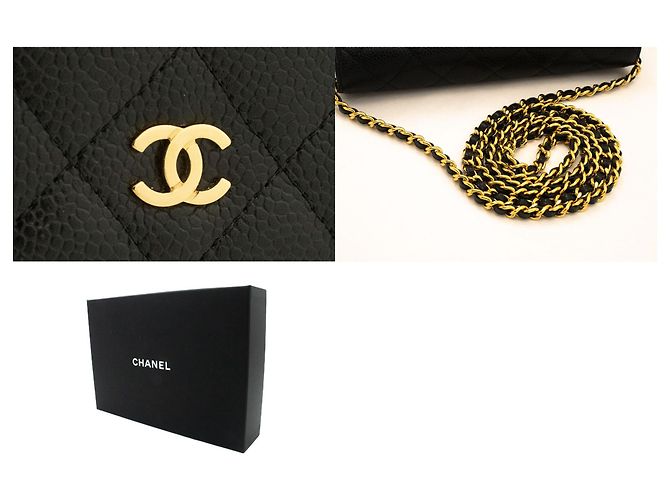 Wallet On Chain CHANEL Geldbörse mit Kette aus genarbtem Kalbsleder in Schwarz - Ansicht 7