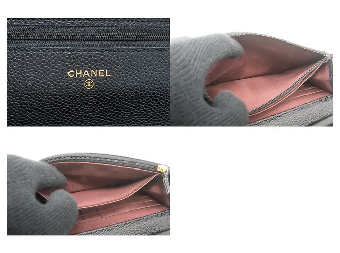 Wallet On Chain CHANEL Geldbörse mit Kette aus genarbtem Kalbsleder in Schwarz - Ansicht 8