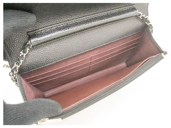 Wallet On Chain CHANEL Cartera con cadena de piel de ternera granulada negra Negro - vista 10