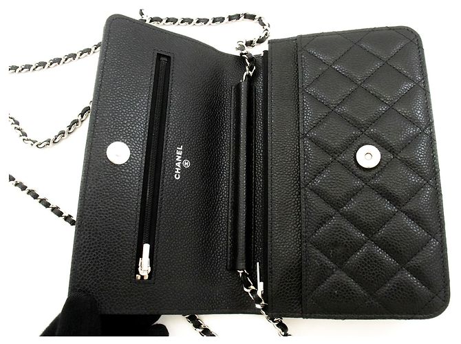 Wallet On Chain CHANEL Cartera con cadena de piel de ternera granulada negra Negro - vista 11