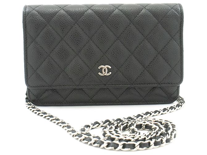 Wallet On Chain CHANEL Cartera con cadena de piel de ternera granulada negra Negro - vista 2