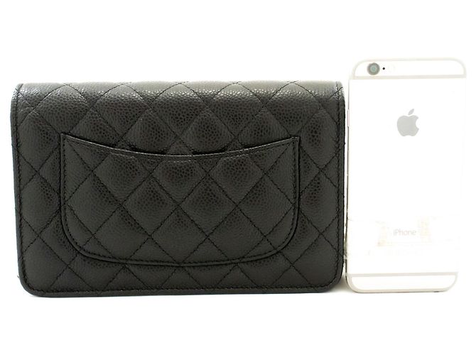 Wallet On Chain CHANEL Cartera con cadena de piel de ternera granulada negra Negro - vista 3