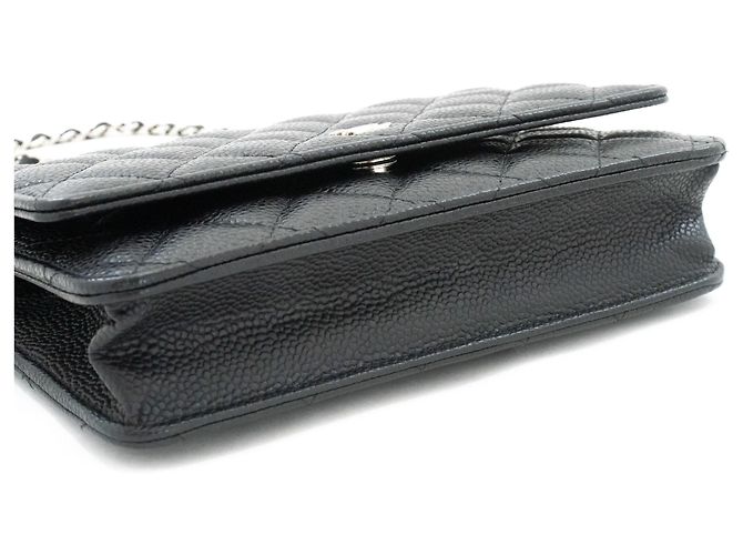 Wallet On Chain CHANEL Cartera con cadena de piel de ternera granulada negra Negro - vista 4