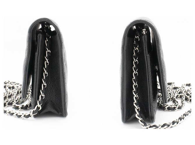 Wallet On Chain CHANEL Cartera con cadena de piel de ternera granulada negra Negro - vista 5