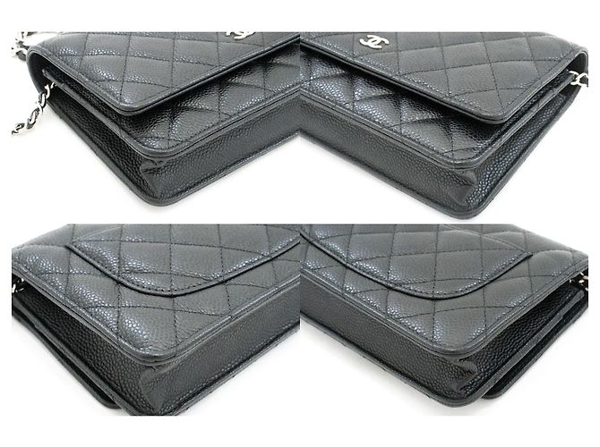 Wallet On Chain CHANEL Cartera con cadena de piel de ternera granulada negra Negro - vista 6