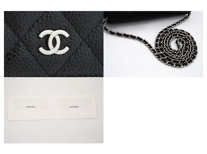 Wallet On Chain CHANEL Cartera con cadena de piel de ternera granulada negra Negro - vista 7