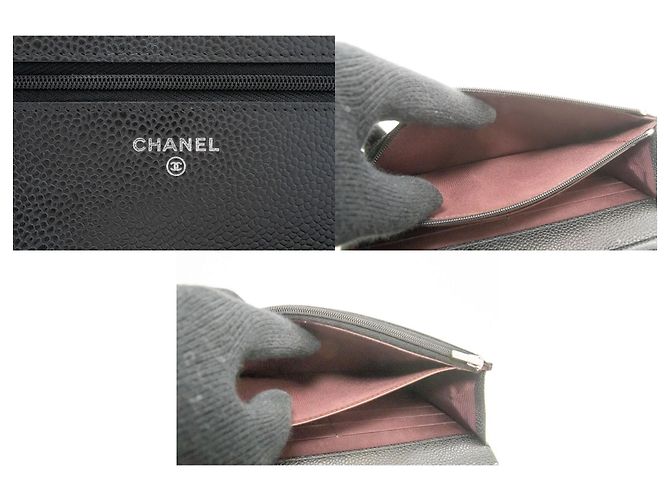 Wallet On Chain CHANEL Cartera con cadena de piel de ternera granulada negra Negro - vista 8