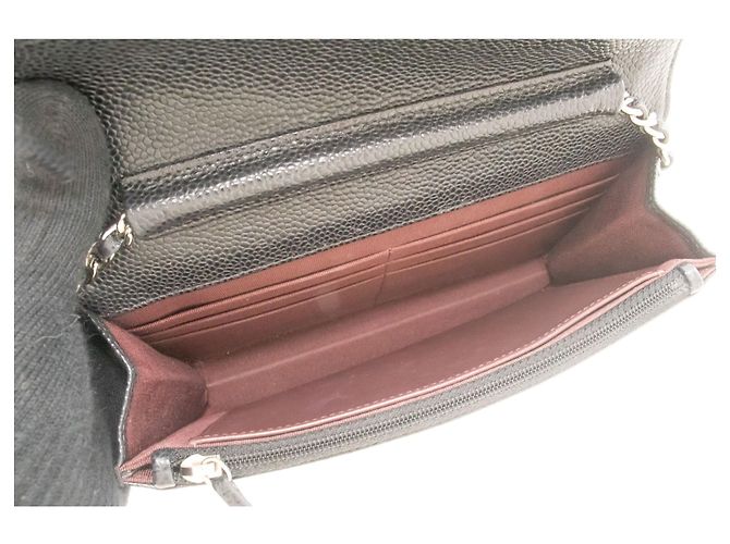 Wallet On Chain CHANEL Cartera con cadena de piel de ternera granulada negra Negro - vista 10