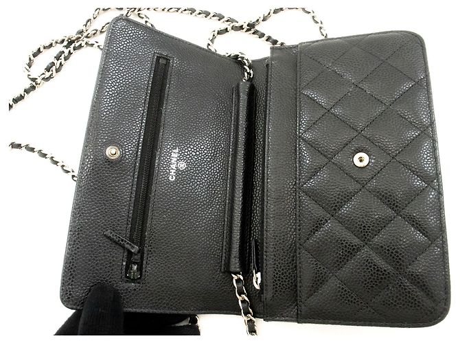 Wallet On Chain CHANEL Cartera con cadena de piel de ternera granulada negra Negro - vista 11