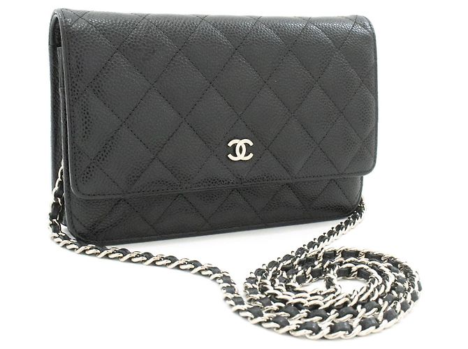 Wallet On Chain CHANEL Cartera con cadena de piel de ternera granulada negra Negro - vista 2