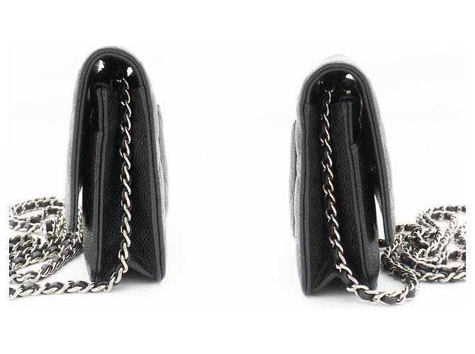 Wallet On Chain CHANEL Cartera con cadena de piel de ternera granulada negra Negro - vista 5