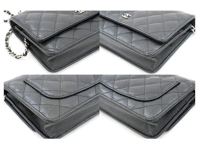 Wallet On Chain CHANEL Cartera con cadena de piel de ternera granulada negra Negro - vista 6