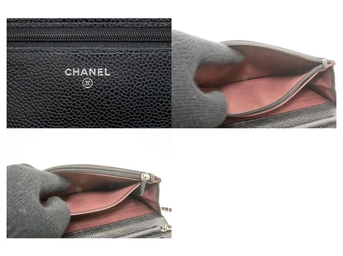 Wallet On Chain CHANEL Cartera con cadena de piel de ternera granulada negra Negro - vista 8