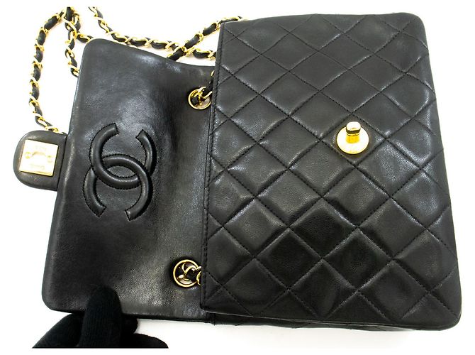 CHANEL Mini Quadrato Piccola Borsa a Catena a Spalla Nera in Agnello Nero - vista 11