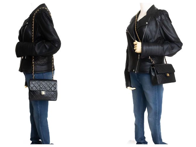 CHANEL Mini Quadrato Piccola Borsa a Catena a Spalla Nera in Agnello Nero - vista 12
