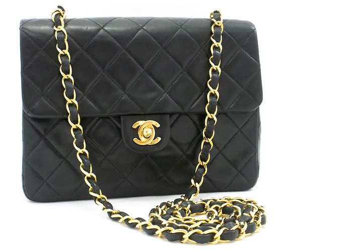 CHANEL Mini Quadrato Piccola Borsa a Catena a Spalla Nera in Agnello Nero - vista 2