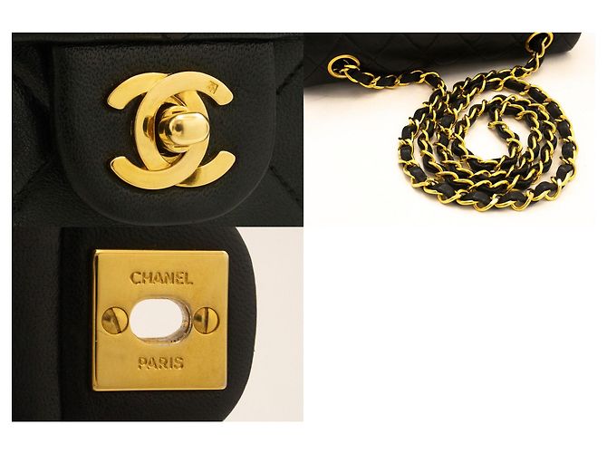 CHANEL Mini Quadrato Piccola Borsa a Catena a Spalla Nera in Agnello Nero - vista 7