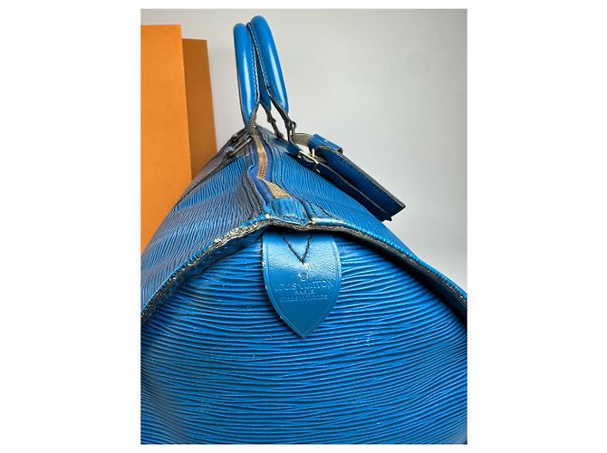 Keepall Vintage Louis Vuitton EPI Pelle Keepball 45 Blu - vista 10