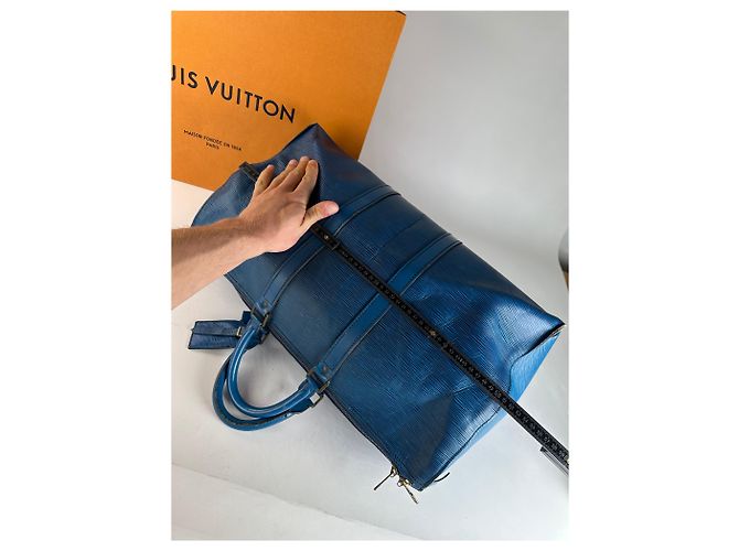 Keepall Vintage Louis Vuitton EPI Pelle Keepball 45 Blu - vista 11