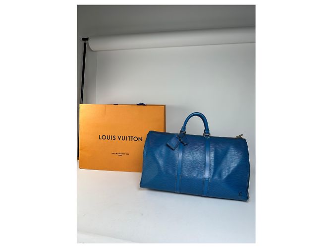Keepall Vintage Louis Vuitton EPI Pelle Keepball 45 Blu - vista 14