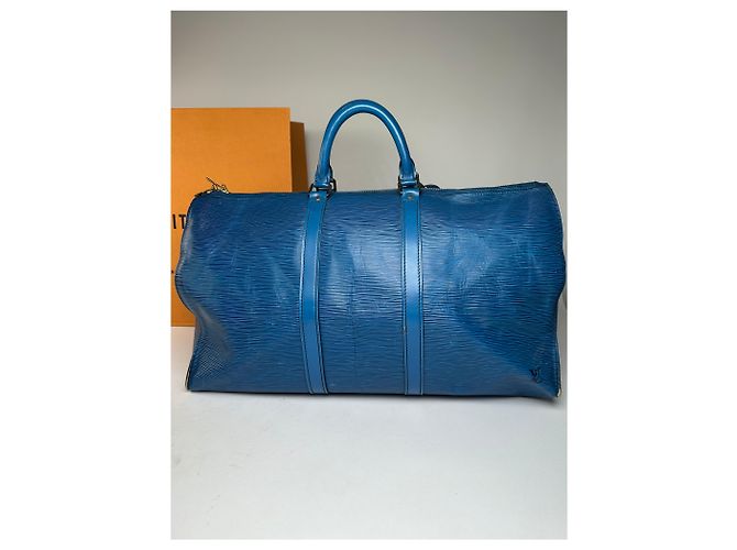 Keepall Vintage Louis Vuitton EPI Pelle Keepball 45 Blu - vista 15