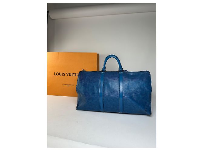 Keepall Vintage Louis Vuitton EPI Pelle Keepball 45 Blu - vista 2