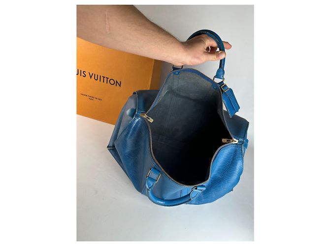 Keepall Vintage Louis Vuitton EPI Pelle Keepball 45 Blu - vista 3