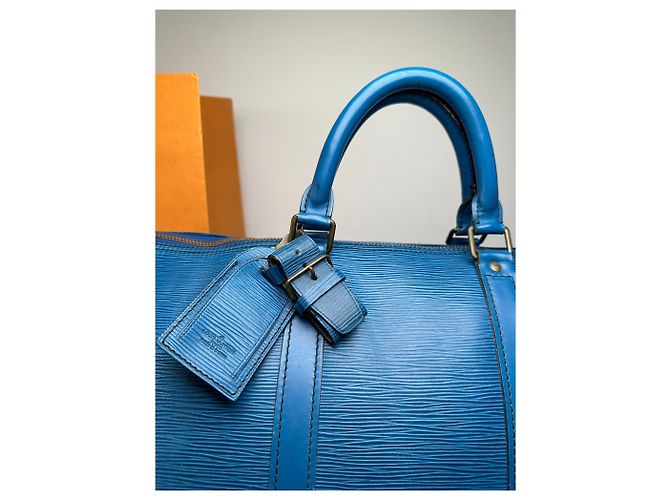 Keepall Vintage Louis Vuitton EPI Pelle Keepball 45 Blu - vista 5