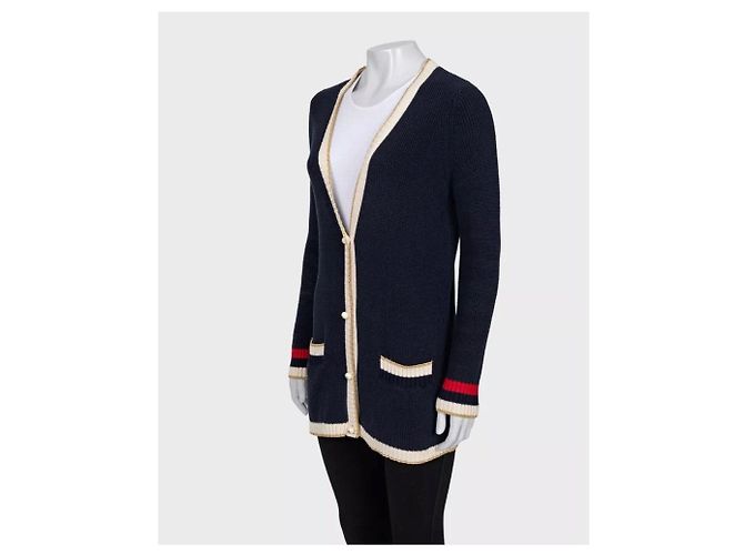 Gucci gerade blaue bestickte Strickjacke - Größe S Gebraucht - Ansicht 2