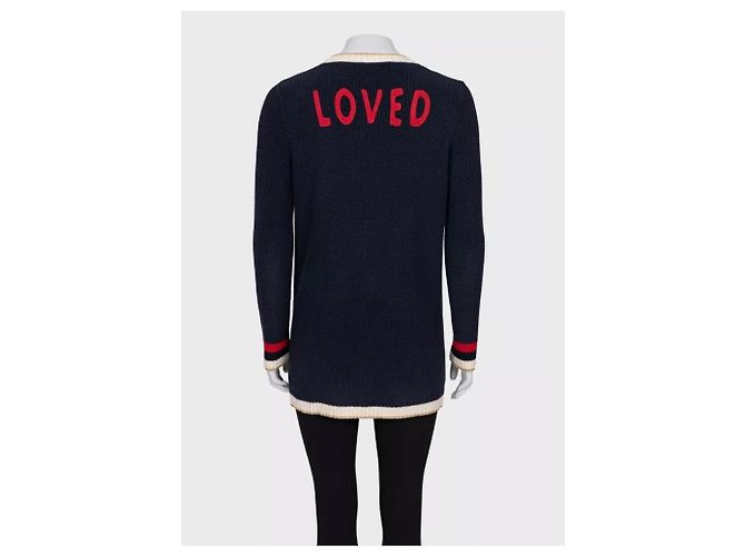 Gucci gerade blaue bestickte Strickjacke - Größe S Gebraucht - Ansicht 3