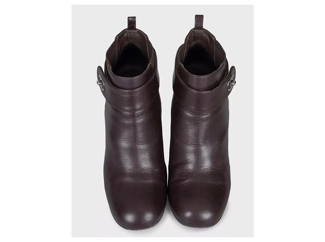 Chanel Brown Leather Ankle Boots, Silver Logo, Size 38 pre-owned - view 2