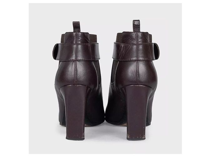 Chanel Brown Leather Ankle Boots, Silver Logo, Size 38 pre-owned - view 4