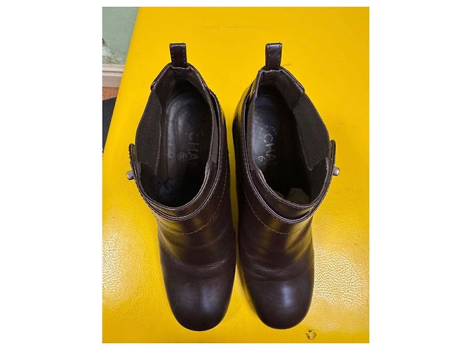 Chanel Brown Leather Ankle Boots, Silver Logo, Size 38 pre-owned - view 6