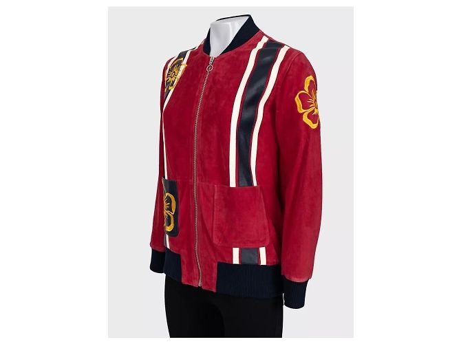 Autre Marque Valentino Spa Red Leather Embroidered Jacket - IT40 / US S pre-owned - view 2