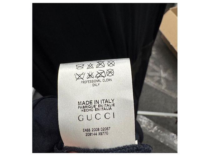 Blaues, tailliertes Kleid von Gucci mit Kunstledergürtel M gebraucht - Ansicht 6
