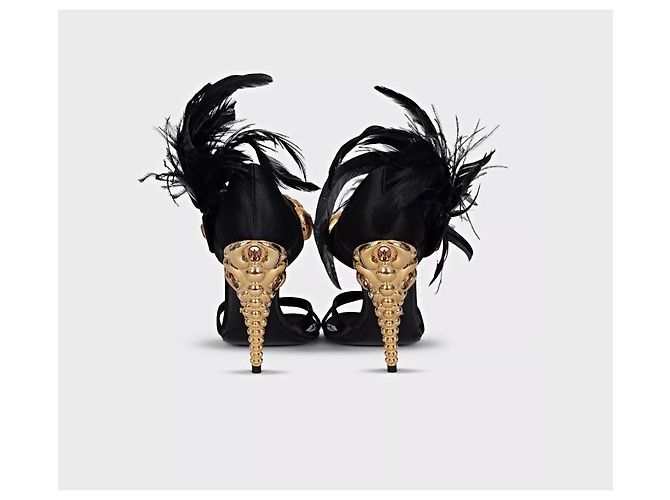 Prada Black Feather-Trim Crystal Embellished Sandals, Size 38 pre-owned - view 2