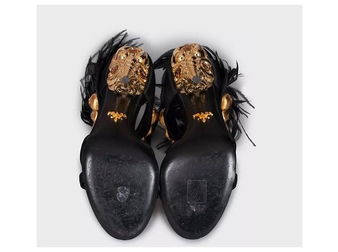 Prada Black Feather-Trim Crystal Embellished Sandals, Size 38 pre-owned - view 3