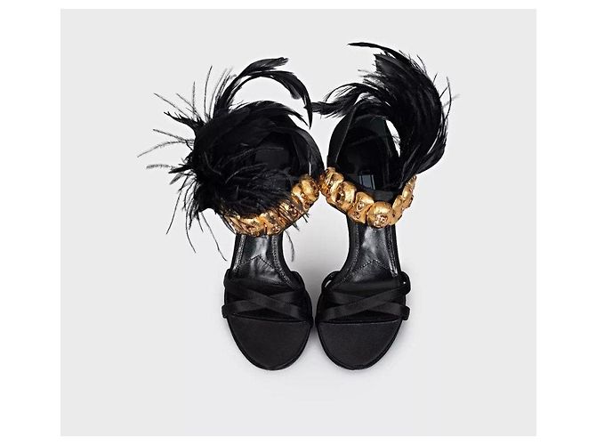 Prada Black Feather-Trim Crystal Embellished Sandals, Size 38 pre-owned - view 4