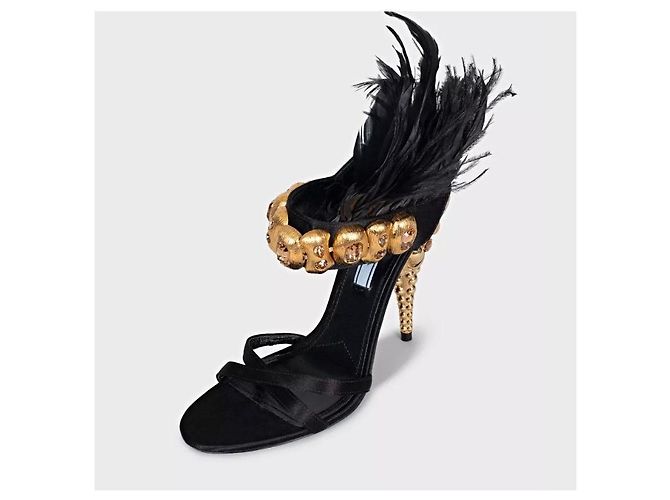 Prada Black Feather-Trim Crystal Embellished Sandals, Size 38 pre-owned - view 5