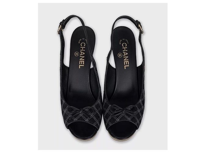 Chanel schwarze Textil Slingbacks Größe 39,5 gebraucht - Ansicht 2