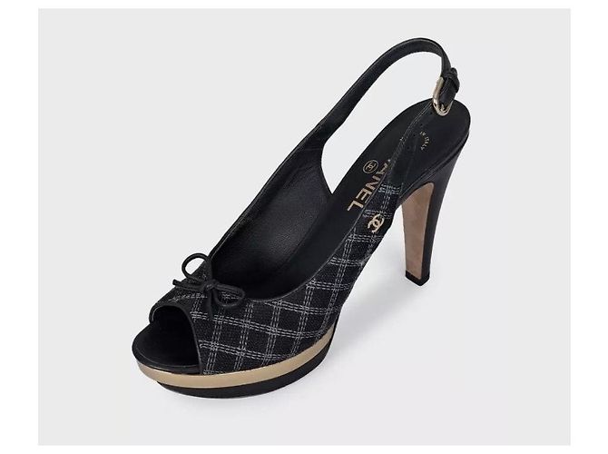 Chanel schwarze Textil Slingbacks Größe 39,5 gebraucht - Ansicht 3