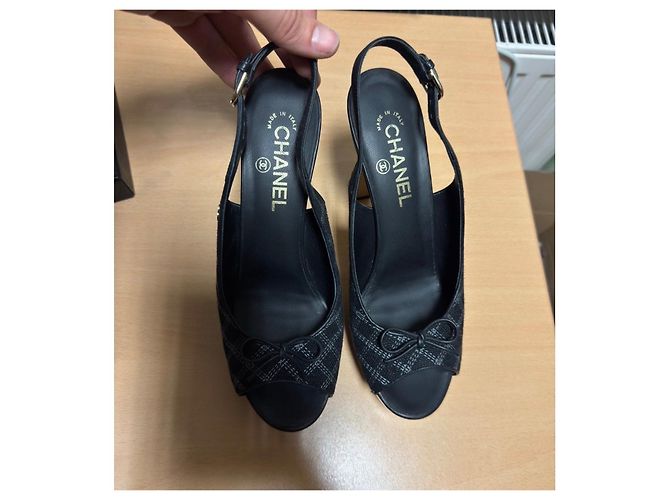 Chanel schwarze Textil Slingbacks Größe 39,5 gebraucht - Ansicht 6