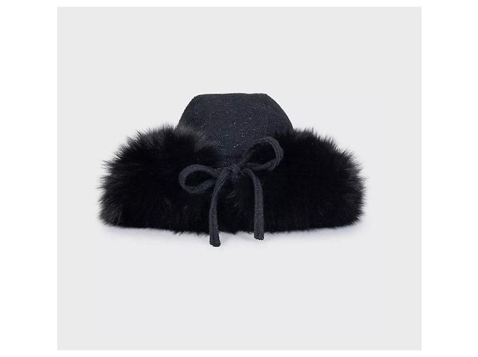 Chanel Schwarzer Kunstpelz- und Wollhut Größe 57 Gebraucht - Ansicht 3